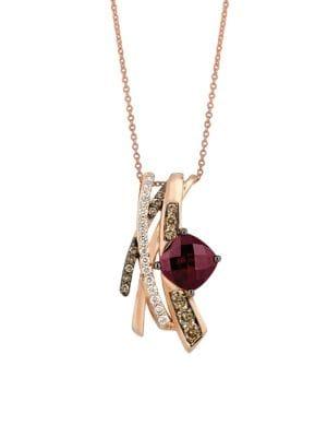 Le Vian 14k Strawberry Gold, Raspberry Rhodolite, Vanilla & Chocolate Diamonds Crisscross Pendant Necklace