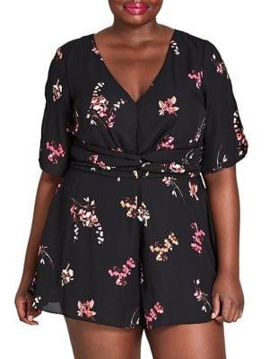 City Chic Plus Floral Fit-&-flare Playsuit
