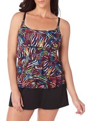 Longitude Ruffled Printed Swimdress