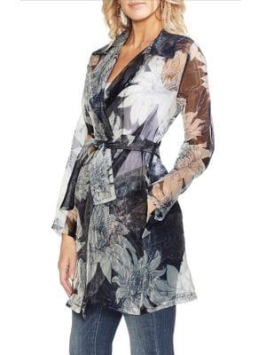 Vince Camuto Ethereal Dawn Illusion Floral Belted Trench Coat