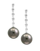 Effy 9mm Black Round Pearl, Diamond & 14k White Gold Linear Earrings