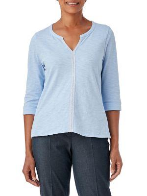 Olsen Organic Cotton Split V-neck Top