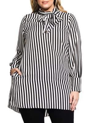 City Chic Plus Striped Neck-tie Tunic