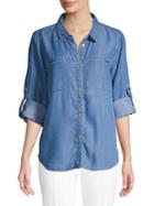 Donna Karan Roll-tab Sleeve Overstitched Shirt