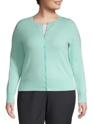 Lord & Taylor Plus Crewneck Cashmere Cardigan