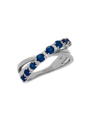 Lord & Taylor 14k White Gold, Blue Sapphire & Diamond Ring
