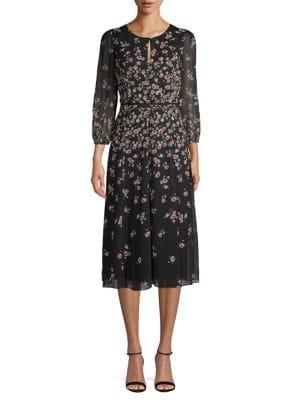 Karl Lagerfeld Paris Long-sleeve Floral Keyhole Dress