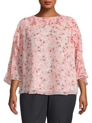 Calvin Klein Plus Floral Ruffle Blouse