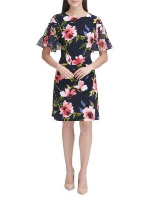 Tommy Hilfiger Corsage Bell-sleeve Jersey Shift Dress