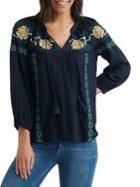 Lucky Brand Embroidered Peasant Sleeve Top