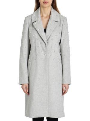 Badgley Mischka Faux-pearl Embellished Coat