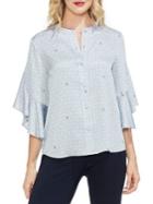 Vince Camuto Sapphire Sheen Printed Bell Sleeve Blouse