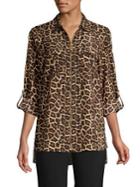 Michael Michael Kors High-low Leopard-print Zip-up Shirt