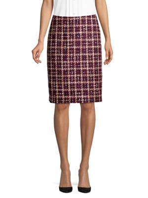 Karl Lagerfeld Paris Plaid Tweed Pencil Skirt