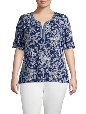 Rafaella Plus Floral Ruffle-sleeve Blouse