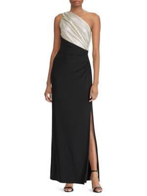 Lauren Ralph Lauren Metallic One-shoulder Gown