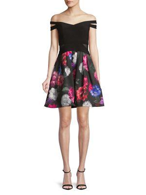 Xscape Off-shoulder Floral Contrast Dress