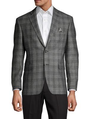 Black Brown Textured Wool-blend Plaid Jacket