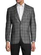 Black Brown Textured Wool-blend Plaid Jacket