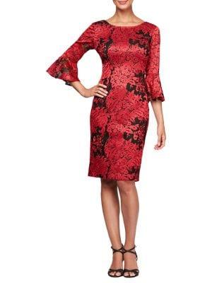 Alex Evenings Plus Embroidered Bell-sleeve Sheath Dress