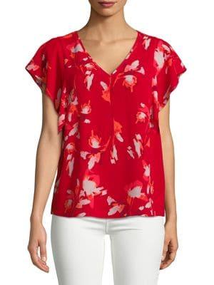 H Halston Printed Flounce Sleeve Top