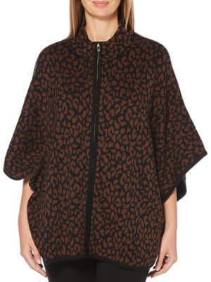 Rafaella Printed Cotton-blend Zip-up Sweater