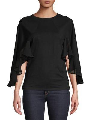 Caara Flounce-sleeve Cotton Blend Top