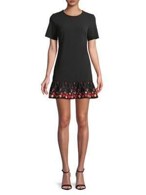 Calvin Klein Petite Floral Border Flutter-hem Dress