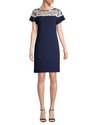 Karl Lagerfeld Paris Novelty Yoke Short-sleeve Shift Dress