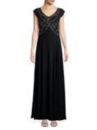 J Kara Petite Studded Illusion Long Dress