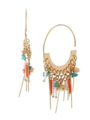 Bcbgeneration Beachcomber Goldtone, Turquoise & Bead Geometric Hoop Earrings