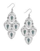 Lucky Brand Pave Peacock Feather Patterned Chandelier Earrings