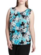 Calvin Klein Plus Cami Printed Sea Glass Pleated Top