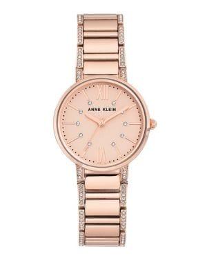 Anne Klein Rose Goldtone And Swarovski Crystal Bracelet Watch