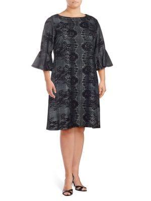 Gabby Skye Plus Printed Bell-sleeve Shift Dress