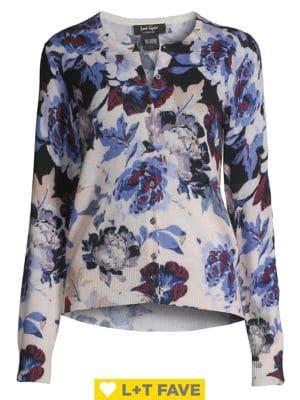 Lord & Taylor Twight Floral Button Front Cashmere Cardigan