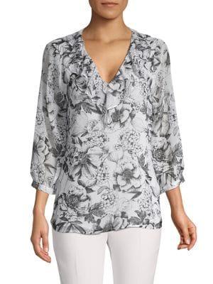 Karl Lagerfeld Paris Floral Ruffle V-neck Blouse