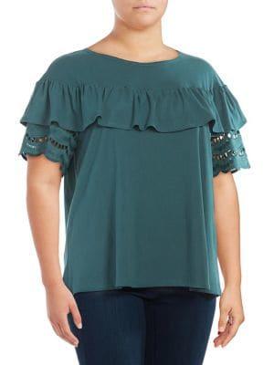 Bobeau Plus Brynlee Lace-trim Ruffle Top
