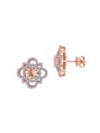 Sonatina 2-pair 14k Rose Gold Morganite & Diamond Quatrefoil Stud Earrings