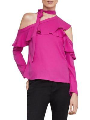 Bcbgmaxazria Cold Shoulder Asymmetrical Ruffle Blouse