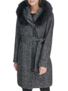 Karl Lagerfeld Paris Faux Fur-trimmed Belted Wrap Coat
