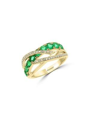 Effy White Diamond, Emerald, And 14k Yellow Gold Ring