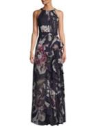 Betsy & Adam Floral Chiffon Gown