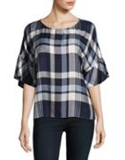 Two By Vince Camuto Plaid Bell-sleeve Blouse