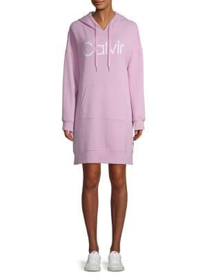 Calvin Klein Performance Fleece Hooded Logo Sweatshirt Dress