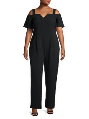 Eliza J Plus V-neck Cold-shoulder Jumpsuit