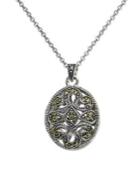Designs Sterling Silver & Marcasite Filigree Lock Pendant Necklace