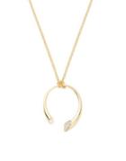 H Halston Gold Metal Crystal Open Pendant Necklace