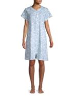 Miss Elaine Short-sleeve Floral Zip-front Night Gown