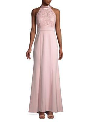 Eliza J Lace-bodice Halterneck Gown